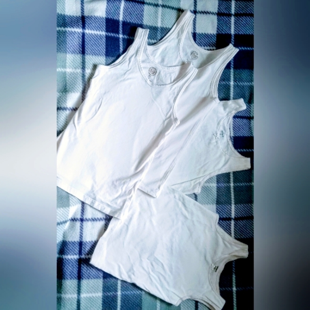 Girls White Cotton Sleeveless Tank Tops Set of 4 - 3 of Size 8 & 1 of Size 6/6X - Picture 2 of 8